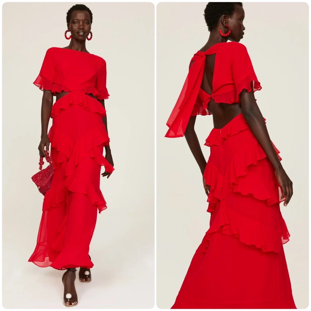 Fame & Partners Size 12 Marse Gown Maxi Ruffle Dress Red